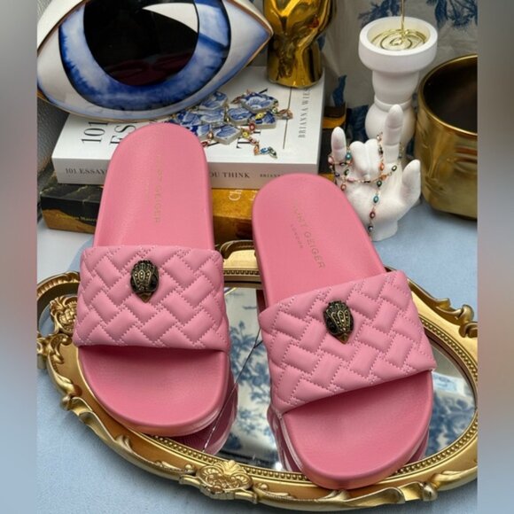 🆕 KURT GEIGER LONDON 🧿 NWOT Meena Eagle Quilted Slide, Pink - Sz 38 US 7.5 - Picture 5 of 14